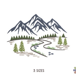 Road to Mountains via Forest Embroidery Design Onni. Machine Embroidery Forest Pattern. Nature Scene. Instant Download Digital File