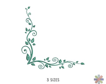 Flower Border Corner Element Frame Embroidery Design Onni Green. Machine Embroidery Borders Pattern. Instant Download Digital File