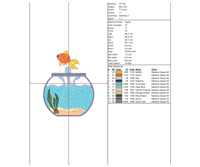Aquarium Golden Fish Jumping Embroidery Design: Sea Ocean Scene (multi ...