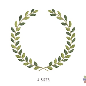 May include: A green laurel wreath embroidery design with 4 sizes available.