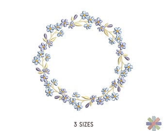 Blue Flower Wreath Embroidery Design Fortin. Machine Embroidery Pattern. Nature Scene. Multi Format Files. Instant Download Digital File