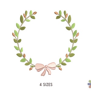 Flower Wreath with Bow Embroidery Design Eighni. Machine Embroidery Pattern. Flower Scene. Multi Format Files. Instant Download Digital File