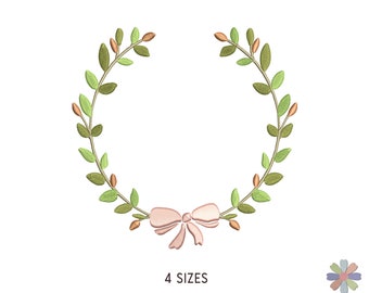 Flower Wreath with Bow Embroidery Design Eighni. Machine Embroidery Pattern. Flower Scene. Multi Format Files. Instant Download Digital File
