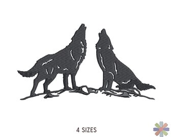 Couple Howling Wolves on Ground Embroidery Design. Machine Embroidery Pattern. Animals Scene. Instant Download Digital File