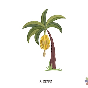 Diseño de bordado de árbol de hoja de plátano. Patrón de bordado a máquina. Escena de la naturaleza. Archivos multiformato. Descarga instantánea de archivos digitales