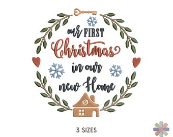 Our first Christmas in Our New Home Embroidery Design. Machine Embroidery Pattern. Christmas Holiday Scene. Instant Download Digital File