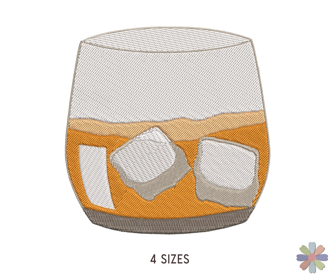 Whisky With Ice Glass Embroidery Design. Machine Embroidery Scotch