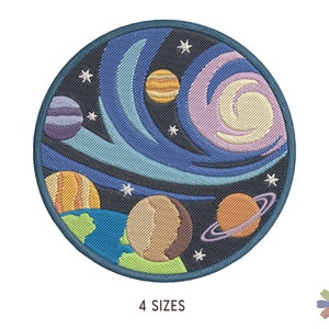 Earth Planets Galaxy and Stars Space Embroidery Design. Machine Embroidery Pattern. Space Scene. Instant Download Digital File