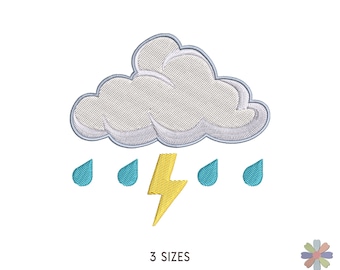 Rain Cloud and Thunderstorm Meteo Symbol Embroidery Design. Machine Embroidery Pattern. Multi Format Files. Instant Download Digital File