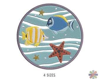 Tropical Fishes Swimming Twinni Embroidery Design: Sea Ocean Scene (Multi Format Pattern)