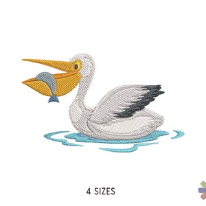 Pelican on Water with Fish Embroidery Design: Birds Scene (Multi Format Pattern)