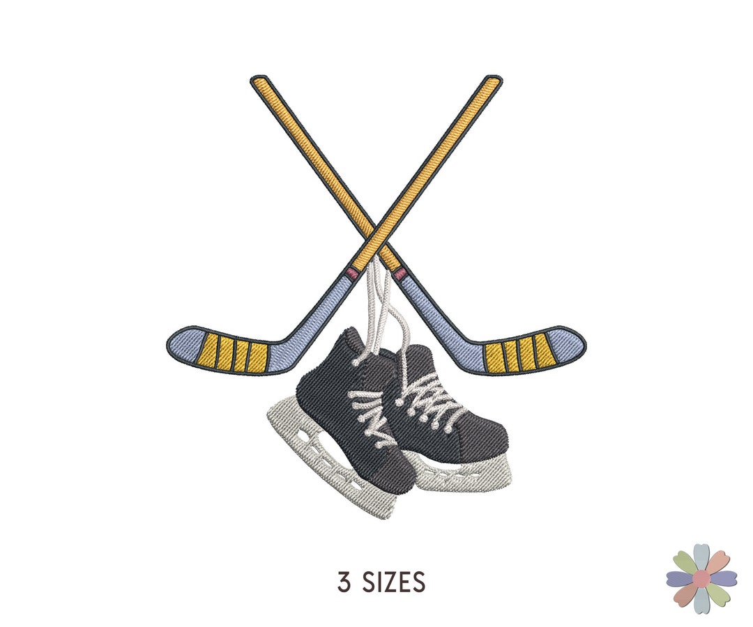 Pair of Hockey Skates and Sticks Embroidery Design. Machine Embroidery
