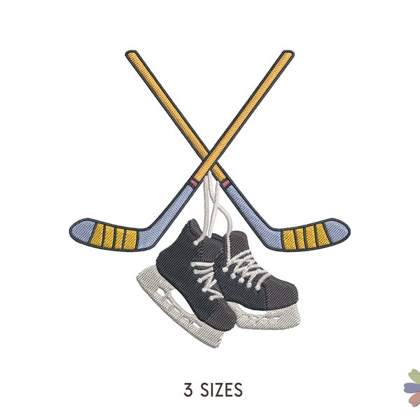 Pair of Hockey Skates and Sticks Embroidery Design. Machine Embroidery Sport Pattern. Multi Format Files. Instant Download Digital File