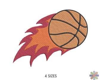 Diseño de bordado de pelota de baloncesto volador Onni. Patrón deportivo de bordado a máquina. Archivos multiformato. Archivo digital de descarga instantánea