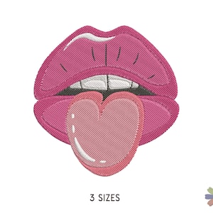 Open Mouth Lips Teeth with Tongue Embroidery Design. Machine Embroidery Body Face Elements Pattern. Instant Download Digital File