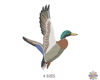 Flying Mallard Duck Onni Embroidery Design: Birds Scene (Multi Format Pattern)