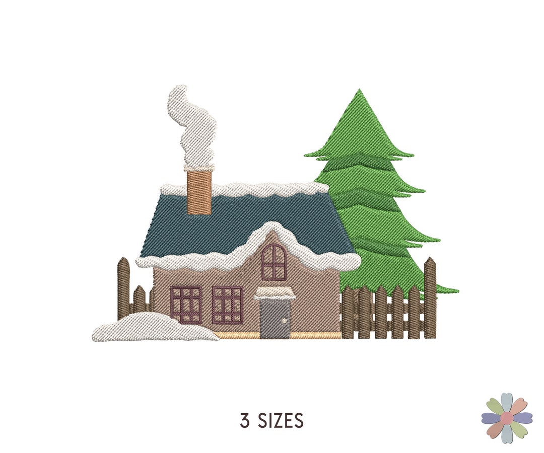 Winter House and Fir Tree Embroidery Design Onni. Machine Embroidery ...