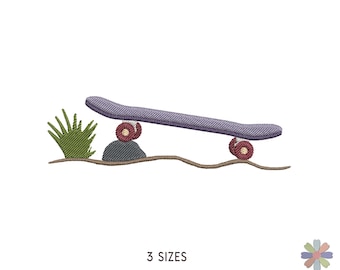 Lying Skateboard on Stone with Grass Embroidery Design. Machine Embroidery Sport Pattern. Instant Download Digital File