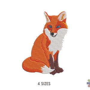 Ricamo di una volpe rossa seduta nella foresta: scena di animali (schema multiformato)