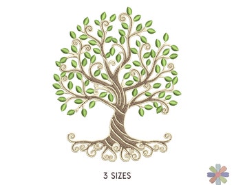 Tree of Life with Roots and Round Leaves Wilki Embroidery Design. Machine Embroidery Pattern. Nature Scene. Instant Download Digital File