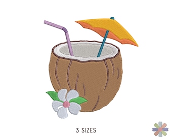 Beach Cocktail from Coconut Embroidery Design. Machine Embroidery Cocktail Pattern. Multi Format Files. Instant Download Digital File