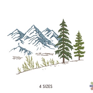 Pine Trees in Mountains Embroidery Design. Machine Embroidery Forest Pattern. Nature Scene. Instant Download Digital File