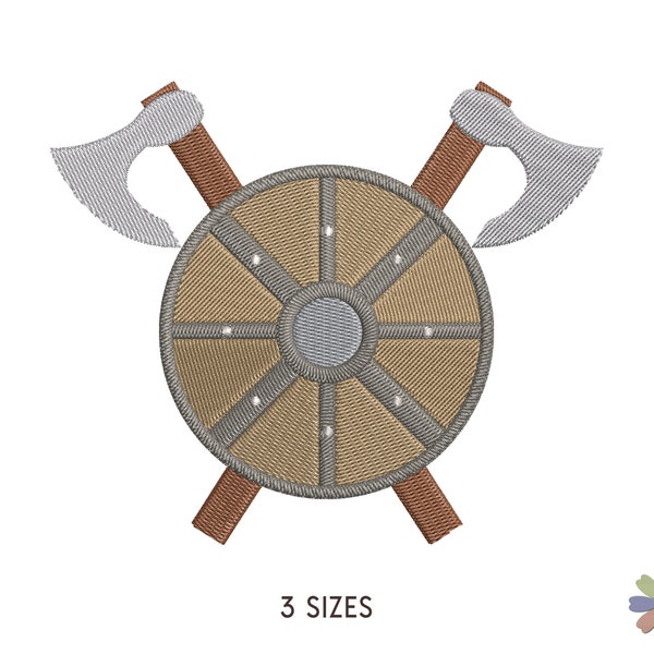 Viking Axes and Shield Embroidery Design. Machine Embroidery Pattern. Historical World Symbols Scene. Instant Download Digital File
