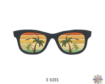 Sunglasses with Palm Trees and Birds Embroidery Design. Machine Embroidery Pattern. Lifestyle Scene. Instant Download Digital File