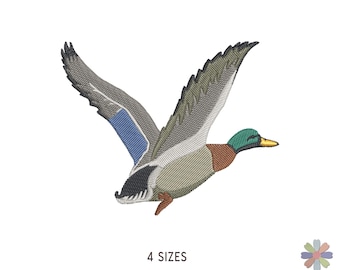 Flying Mallard Duck Twini Embroidery Design: Animals Scene (Multi Format Pattern)