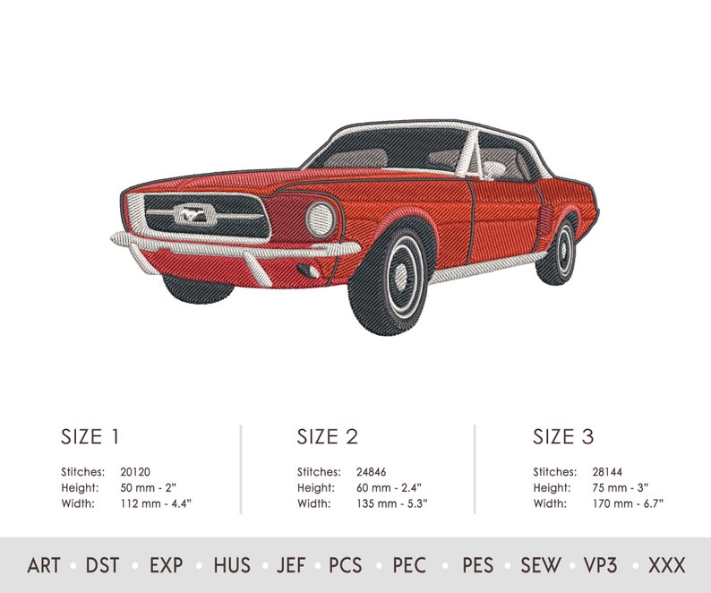 Retro Car Mustang Embroidery Design Onni. Machine Embroidery Pattern. Vehicle Scene. Multi Format Files. Instant Download Digital File image 3