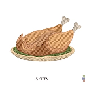Roast Chicken on Plate Meal Dinner Embroidery Design. Machine Embroidery Food Element Pattern. Instant Download Digital File