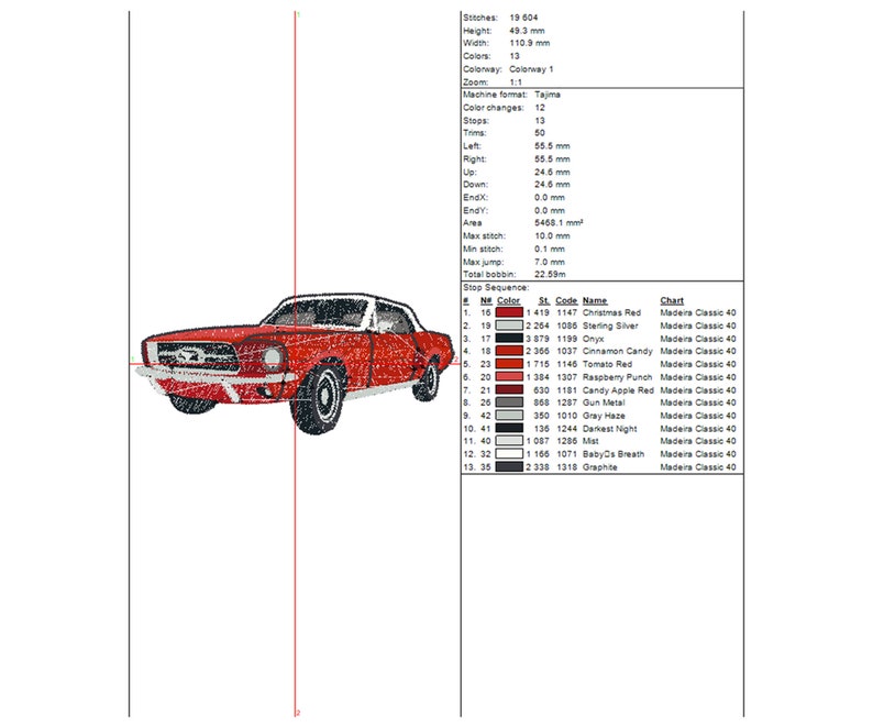 Retro Car Mustang Embroidery Design Onni. Machine Embroidery Pattern. Vehicle Scene. Multi Format Files. Instant Download Digital File image 2
