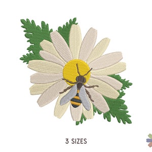 Bee on Summer Flower Embroidery Design. Machine Embroidery Pattern. Insects Scene. Multi format files. Instant Download Digital File