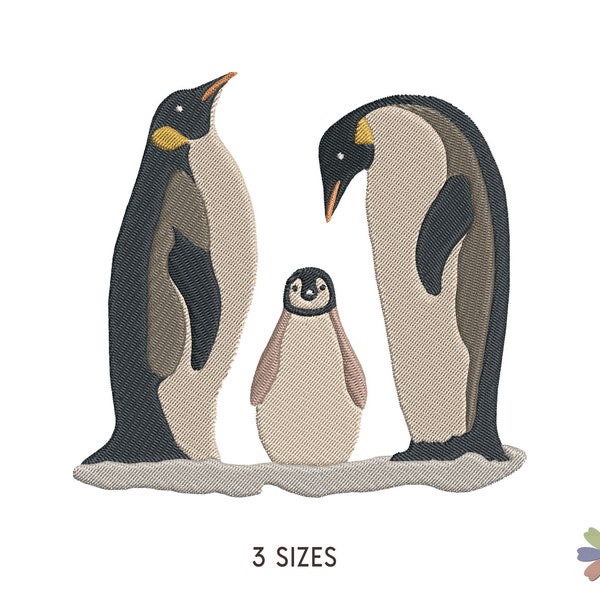 Emperor Penguins Family on Ice Embroidery Design. Machine Embroidery Pattern. Birds Scene. Multi format files. Instant Download Digital File