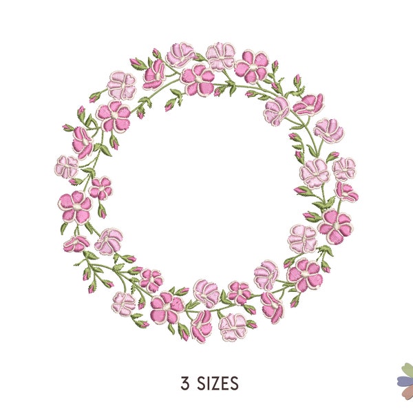 Pink Flowers Wreath Embroidery Design Eigni. Machine Embroidery Pattern. Nature Scene. Multi Format Files. Instant Download Digital File