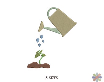 Watering Can and Growing Plant Embroidery Design. Machine Embroidery Pattern. Professions Scene. Instant Download Digital File