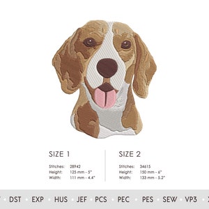 Beagle Dog Head Embroidery Design. Dog Head Machine Embroidery Pattern. Pet Scene. Multi Format. Instant Download Digital File image 3