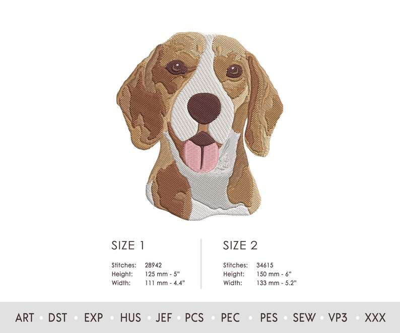 Beagle Dog Head Embroidery Design. Dog Head Machine Embroidery Pattern. Pet Scene. Multi Format. Instant Download Digital File image 3