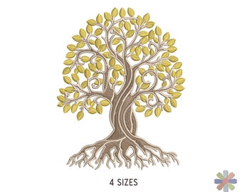 Old Oak Tree with Roots and Leaves Mocki Embroidery Design. Machine Embroidery Pattern. Nature Scene. Instant Download Digital File