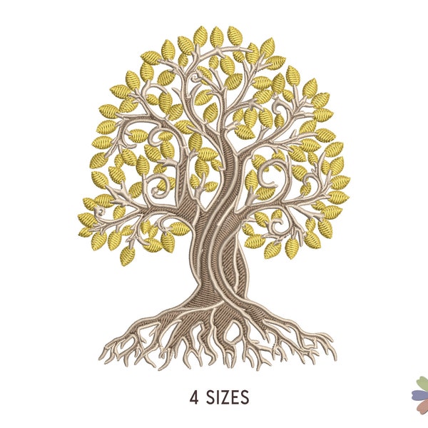 Old Oak Tree with Roots and Leaves Mocki Embroidery Design. Machine Embroidery Pattern. Nature Scene. Instant Download Digital File