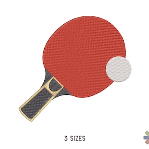 Peut inclure: Une raquette de tennis de table rouge et noire avec une balle blanche. La raquette a un manche noir et une surface rouge avec un motif texturé. La balle est blanche et ronde.