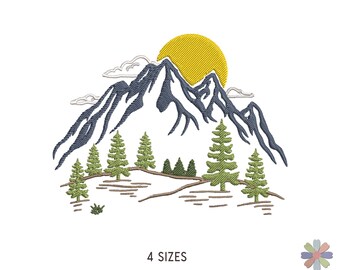 Road to Mountains via Forest on Sunset Embroidery Design Thirti: Nature Scene (Multi Format Pattern)
