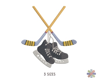 Pair of Hockey Skates and Sticks Embroidery Design. Machine Embroidery Sport Pattern. Multi Format Files. Instant Download Digital File