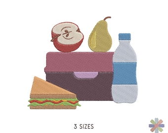 Lunch Box con ricamo di panino, mela, pera e acqua: scena di cibo (modello multiformato)