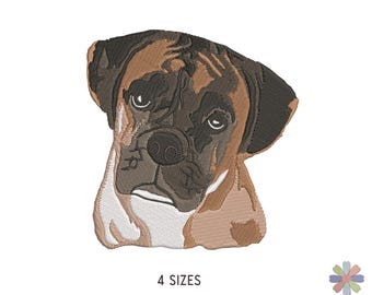 ボクサー犬の刺繍デザイン：ペットの頭部のシーン（マルチフォーマットパターン）