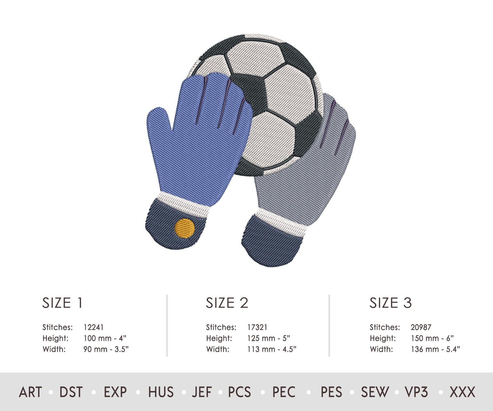 Goalkeeper Pattern Football Ball and Goalkeeper Gloves Embroidery Design Twinni. Machine ...
