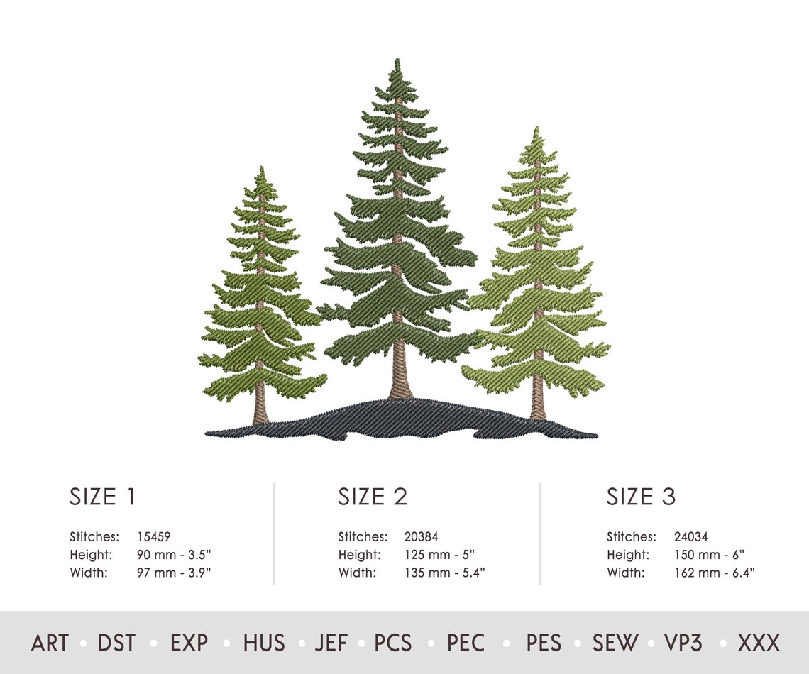 Three Pine Trees on Ground Embroidery Design. Machine Embroidery ...