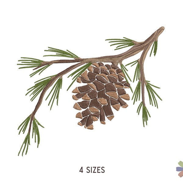 Pine Cone on Green Branch Embroidery Design. Machine Embroidery Pattern. Nature Scene. Multi Format Files. Instant Download Digital File