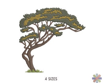 African Tree with Grass Embroidery Design: Nature Scene (Multi Format Pattern)