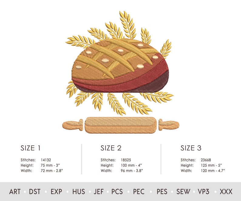 Round Bread With Rolling Pin and Rye Embroidery Design: Food Scene ...